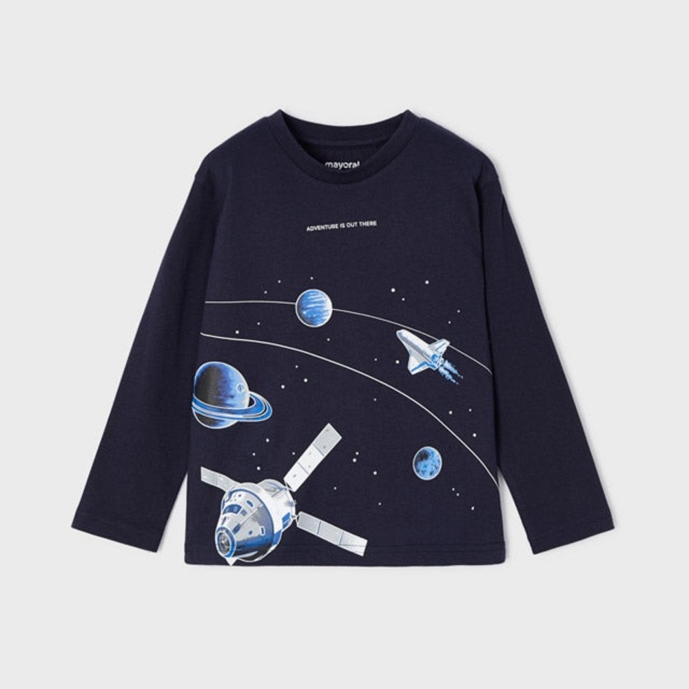 Size 6 Boys Mayoral Space Adventure Navy Long Sleeve Tee